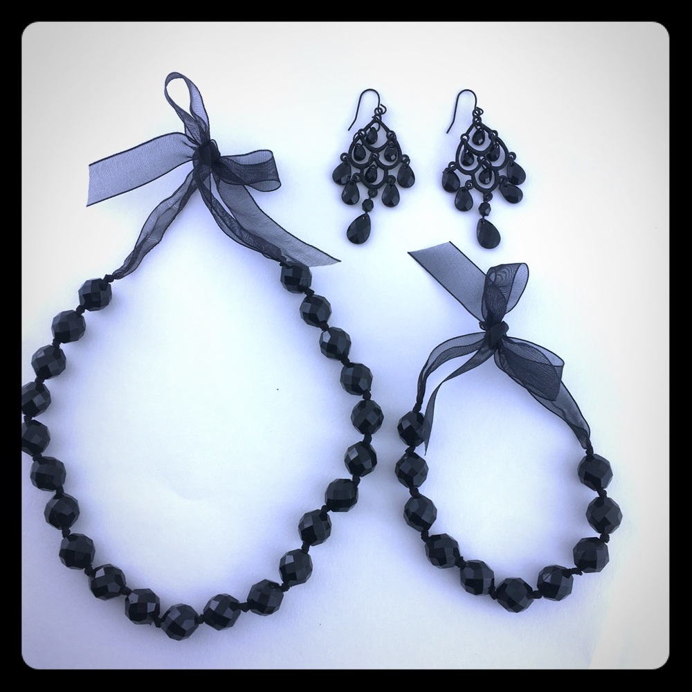 Diamond Faceted Black 3-piece Jewelry Set